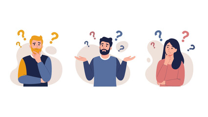 Diverse people confused with question marks, flat design style © masiku