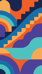 Abstract Geometric Shapes and Rainbow Archways in Vibrant Colors