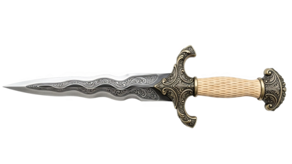 Ornate Fantasy Dagger With Engraved Blade And Wooden Handle