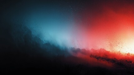 Fototapeta premium A striking abstract background showcases a dynamic horizontal gradient transition from a deep, cool blue on the left to a fiery, warm red on the right, punctuated by sparkling scattered particles.