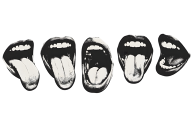 Five vampire teeth isolated on transparent background