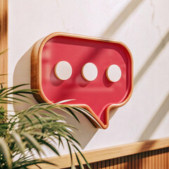 3D Chat Bubble Icon with Three Dots on a Textured Wall