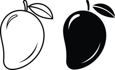 Black and white mango with leaves on white background fruit silhouette © MD. ABDUL BATEN