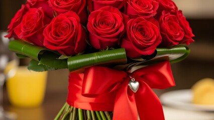 Red rose bouquet with ribbon