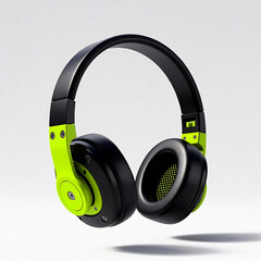 Modern neon green and black over-ear headphones on a white background