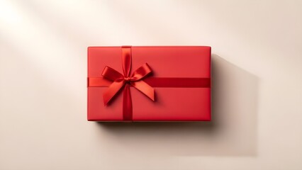 Wrapped gift box with ribbon overhead view