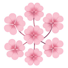 Pink four-leaf clovers in heart shapes