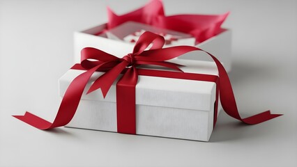 Wrapped gift box with red ribbon