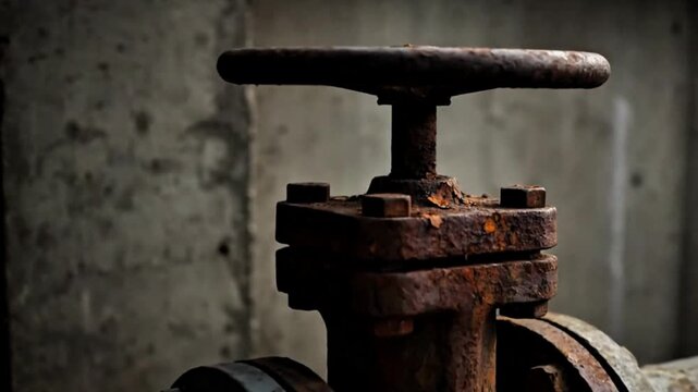 Video, industry, gate valve and a rusty pipe, illustration of oil and gas mining, material changes, education