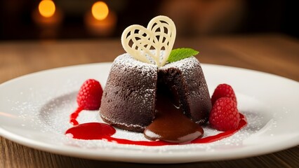Chocolate lava cake with raspberries