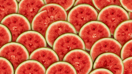 Fresh watermelon slices arranged artistically, ideal for summer themed designs, food blogs, social media posts, or healthy lifestyle content.