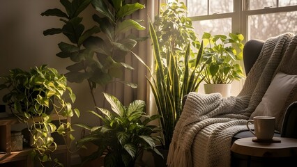 Indoor plants and cozy corner
