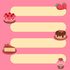 Sweet Dessert List Template with Cakes and Cupcakes for Valentine's Day