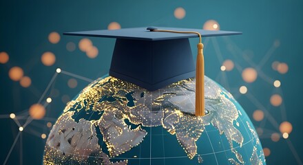 Graduation Cap On Globe Illustrating Global Education In a Digital Age