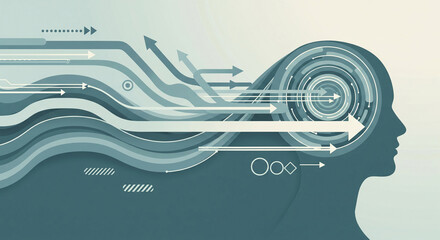 Innovative thinking and creativity concept with human head and arrows