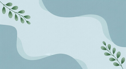 Minimalist blue background with green leaves for design projects
