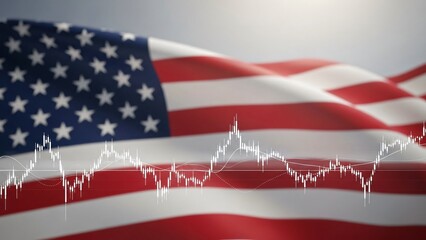 Usa financial crisis graph on american flag with copy space