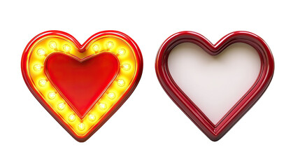 Vintage neon heart signs on transparent background