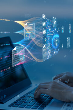 ai data analytics and automation technology workflow on computer dashboard interface

