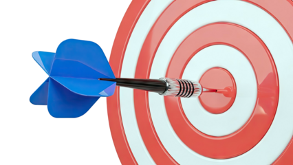 Dart hitting the bullseye on a target