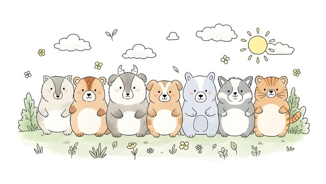 Lindo conjunto de vectores animales.
 Personajes dibujados a mano.Ilustraci&oacute;n vectorial