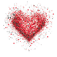 Abstract heart shape with red dots on transparent background