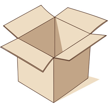 Open cardboard box with flaps up on white background