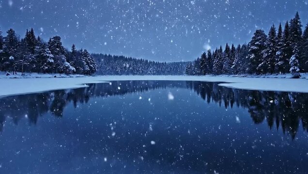 Cinematic Icy Lake In Winter With Light Snow And Peaceful Cold Atmosphere Video