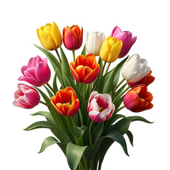 Fototapeta premium Vibrant tulip bouquet with mixed colors isolated on transparent background