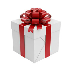 Elegant red ribbon gift box isolated on transparent background