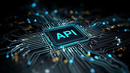 Close-up of a central processing unit (CPU) featuring the API abbreviation highlighted