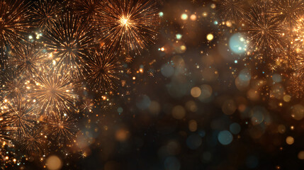 Fototapeta premium Festive Golden Sparkles and Bokeh Lights Background for Celebrations