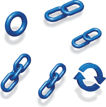Create a kinds of deferent Chain link Icon isolated on white - Blue chain icon - 3d rendering vector art white background..