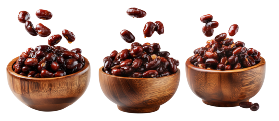Cooked red kidney beans in wooden bowl, isolated on white background, Boston Baked Beans slow-cooked with molasses and pork