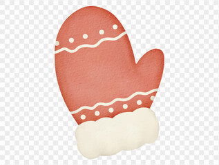 Watercolor red winter mitten cozy illustration vector.