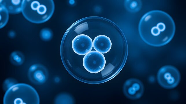 Embryonic stem cells in a laboratory setting with blue background
