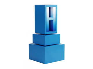 Stacked blue cubes with hollow top cube isolated on transparent background