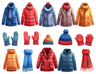 Cute Cold-Weather Clothing Icons Set for Winter Season