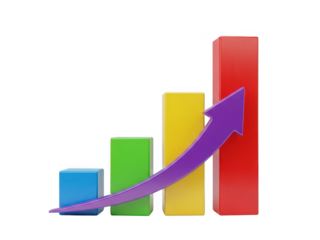 Colorful blocks showing progressive growth with arrow isolated on transparent background