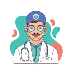 Fototapeta premium Doctor wearing stethoscope and medical cap illustration.