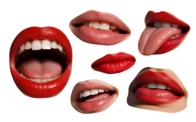 Collection of various mouth expressions isolated on transparent background