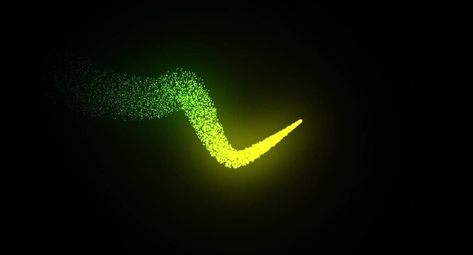 A green and yellow color mix particle Along effect arow in dark background video