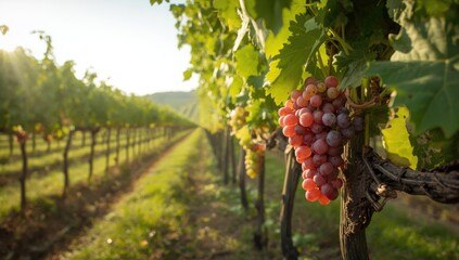Vineyard with ripe grapes ready for harvest, highlighting fruit cultivation and agricultural process