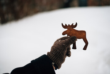 Gingerbread moose cookies on a white background
