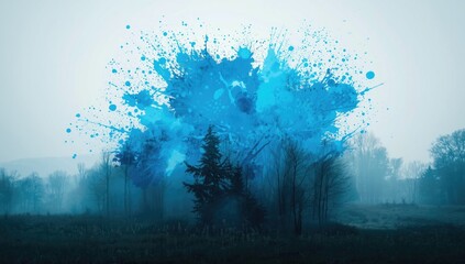 Abstract blue paint splashes and blotches serving as a background for design projects