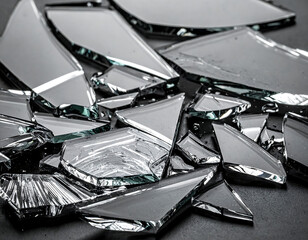 Broken Mirror Shards Abstract Background. Shattered Glass Pieces.
