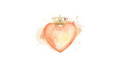 Naklejka premium Watercolor heart with crown, serving as a decorative motif for a royal or love-themed editorial header background