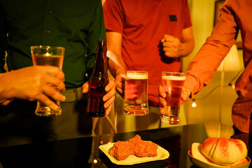 A blurry image of businessmen at a lavish office party.