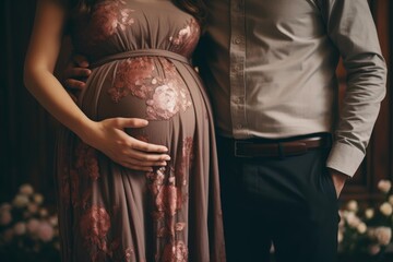 Expecting couple embracing, anticipating new parenthood and family