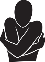 Silhouette of a person hugging themselves tightly in isolation